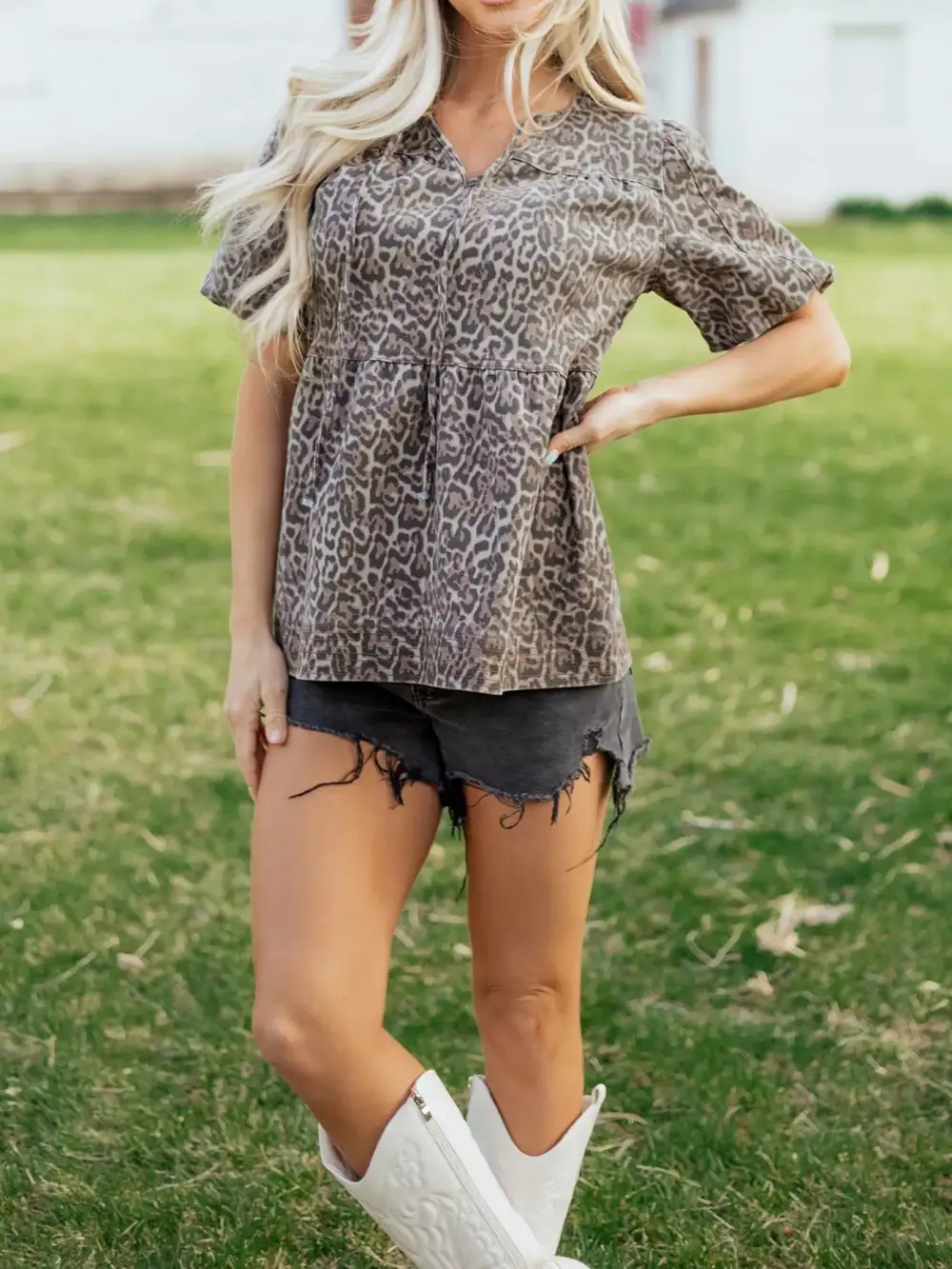Leopard Print Ruffle Hem Top