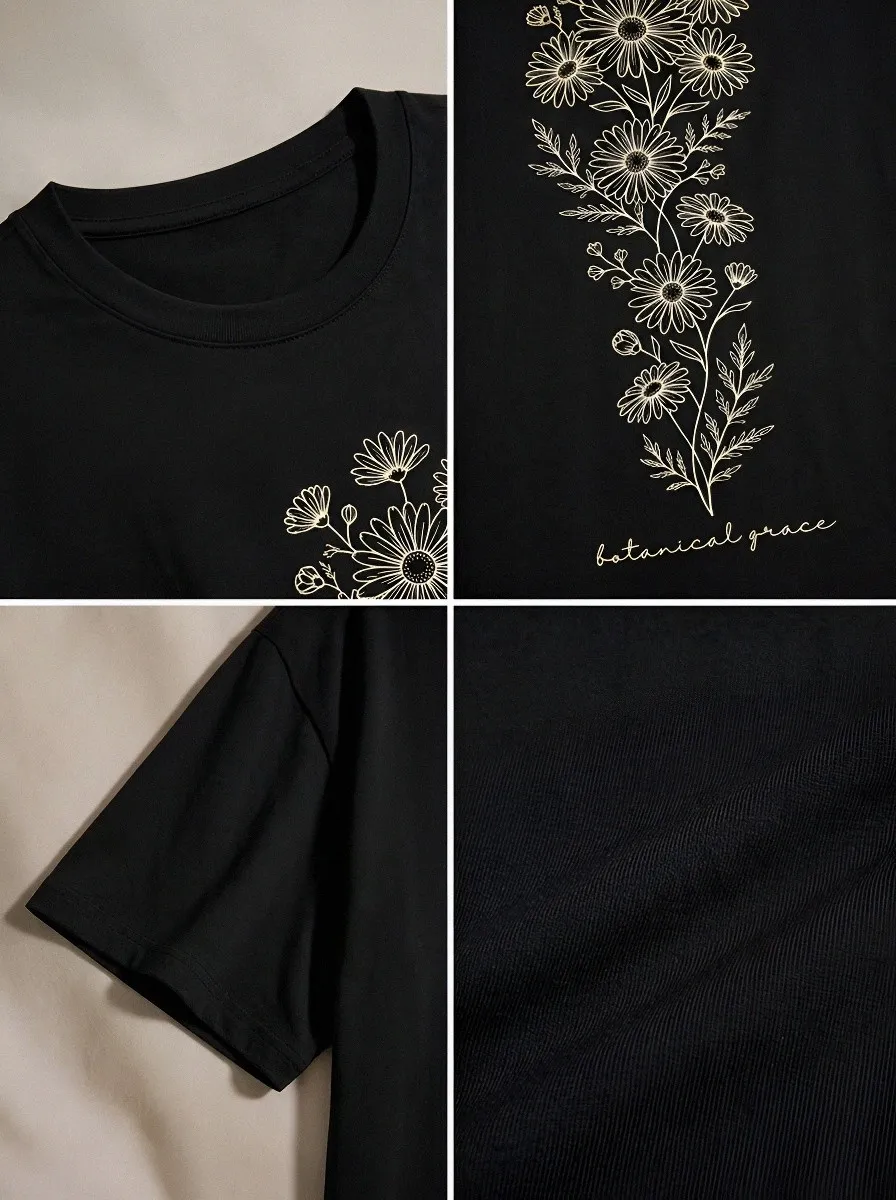 Women's Botanical Grace Daisy Flower Printed T-shirt
