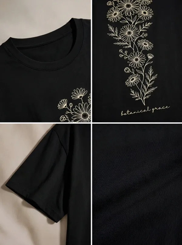 Women's Botanical Grace Daisy Flower Printed T-shirt