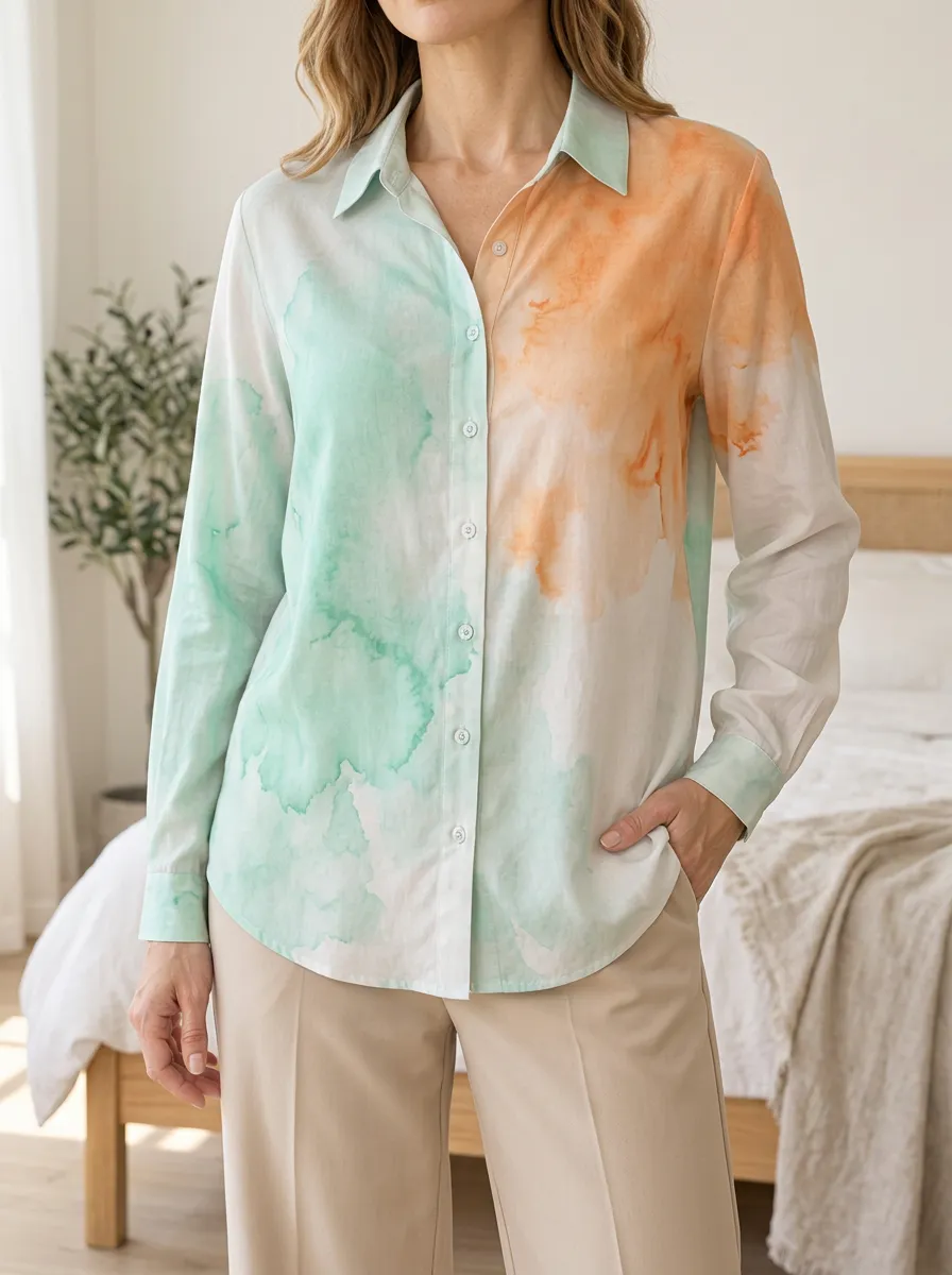 Women's Artful Casual Style Watercolor Shirt