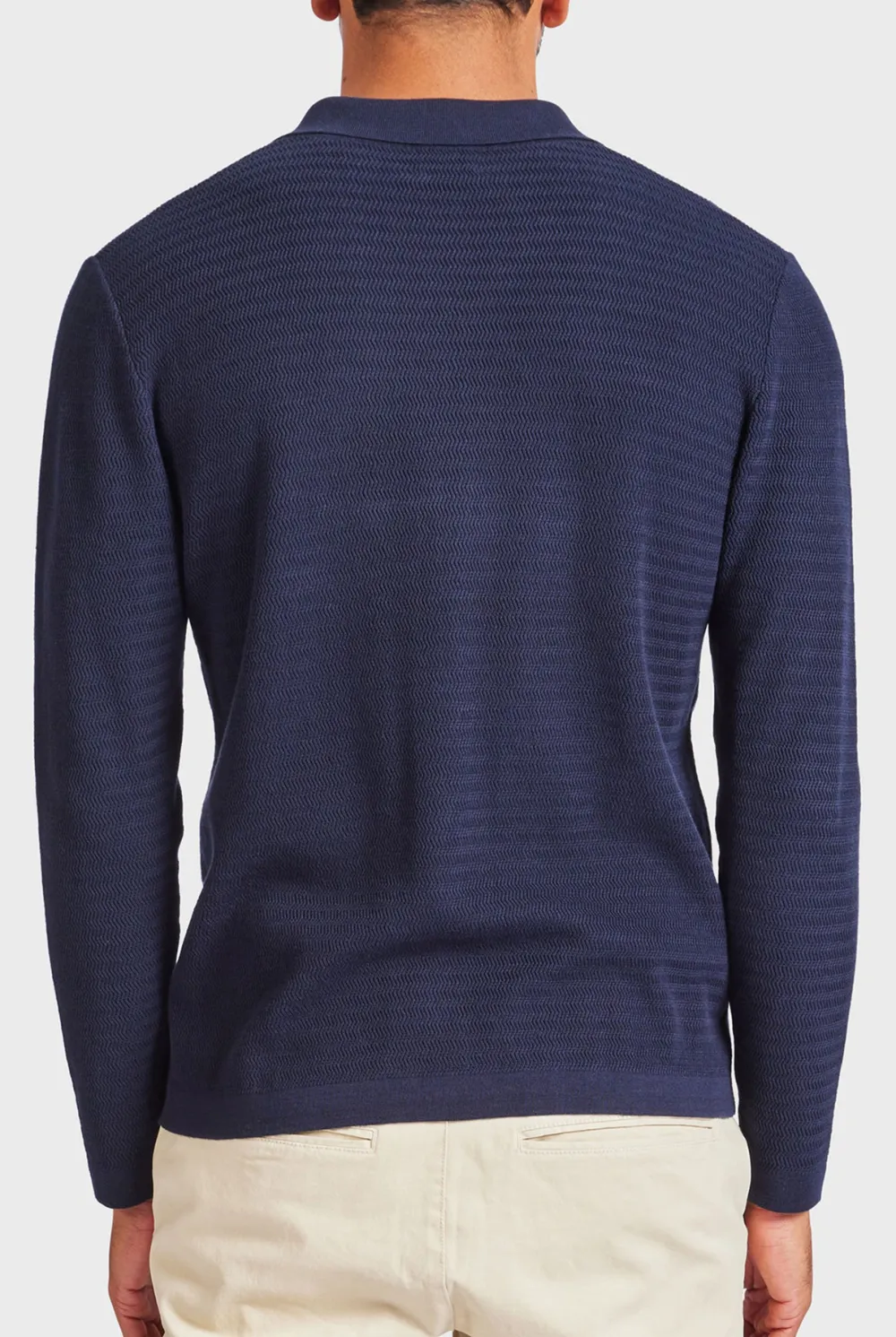 Chambray Cotton Casual Knit Shirt- Navy