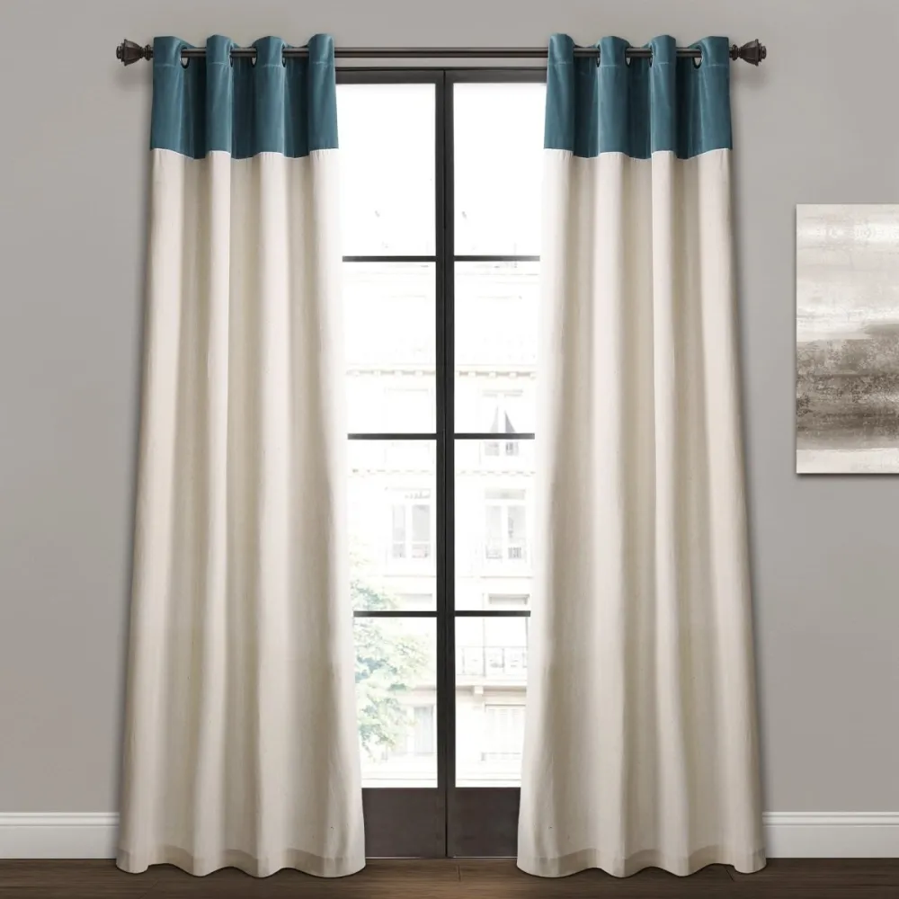 Modern Color Block Cotton Blend Grommet Curtain Panel Set