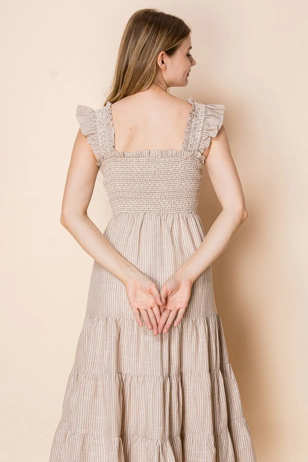 Striped Smocked Tiered Ruffle Detail Dress