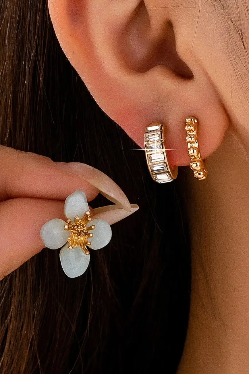 Resin Flower Stud Baguette Huggie
