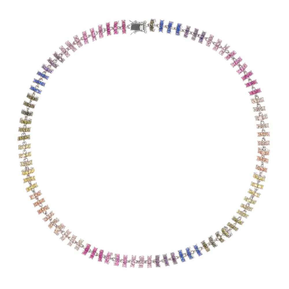 Multicolor Crystal Embellished Sterling Silver Necklace