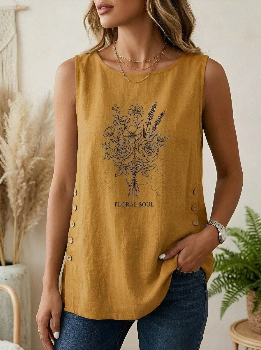 Women's Floral Soul Botanical Bouquet Printed Sleeveless Tank Top