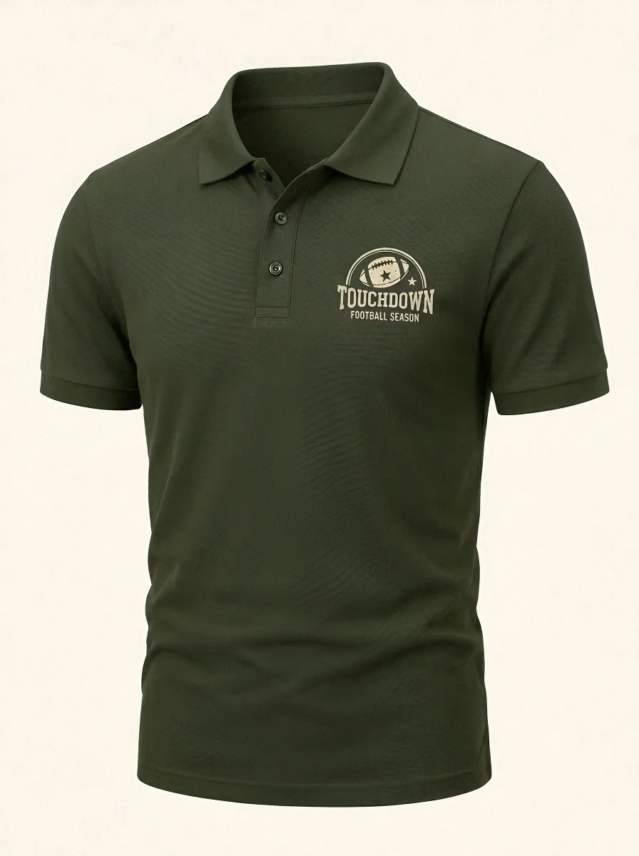 Men's American Football Lover Touchdown Season Printed Polo Shirt