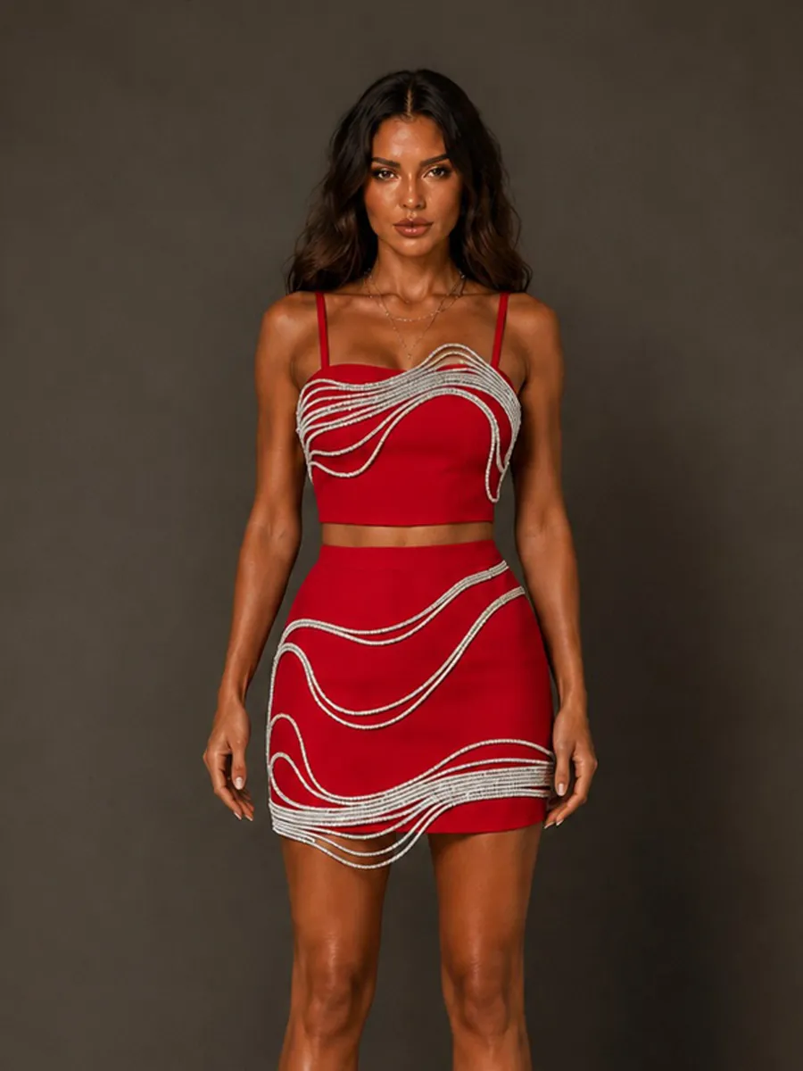 Talia Cami and Rhinestone-Chain Skirt Set