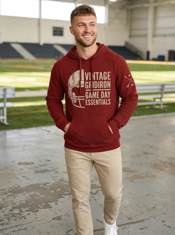 Men's Football Lover Vintage Gridiron Helmet Printed Hoodie