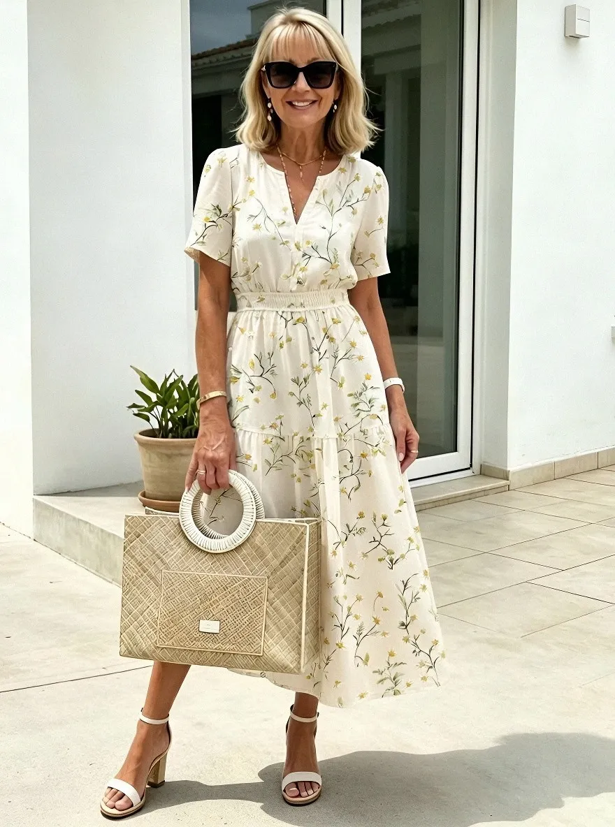 Women's Summer Vacation Daisy Floral Printed Midi Dress