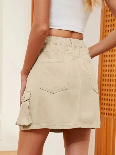 High Waist Denim Woven Skirt