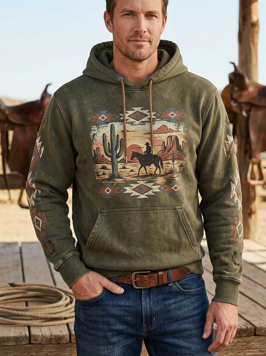 Range Rider Cactus Desert Ranch Look Men's Western Sweatshirt
