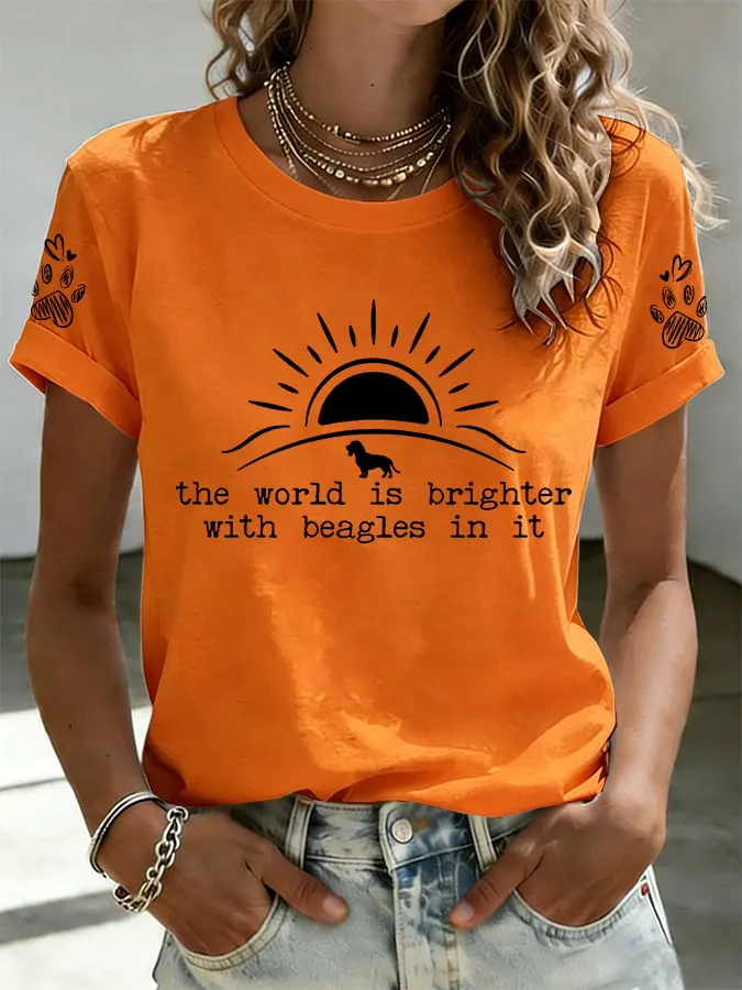 Women's The World Is Brighter With Beagles In It Print T-shirt