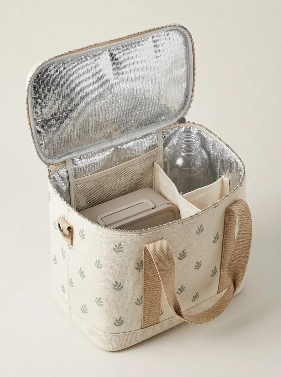 Minimalist Leaf Pattern Insulated Printed Lunch Bag