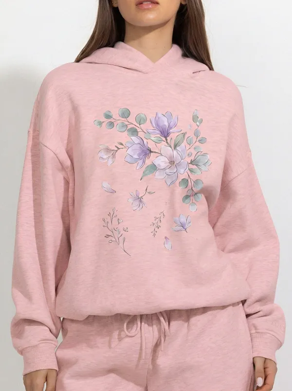 Women's Floral Lover Watercolor Magnolia Printed Hoodie