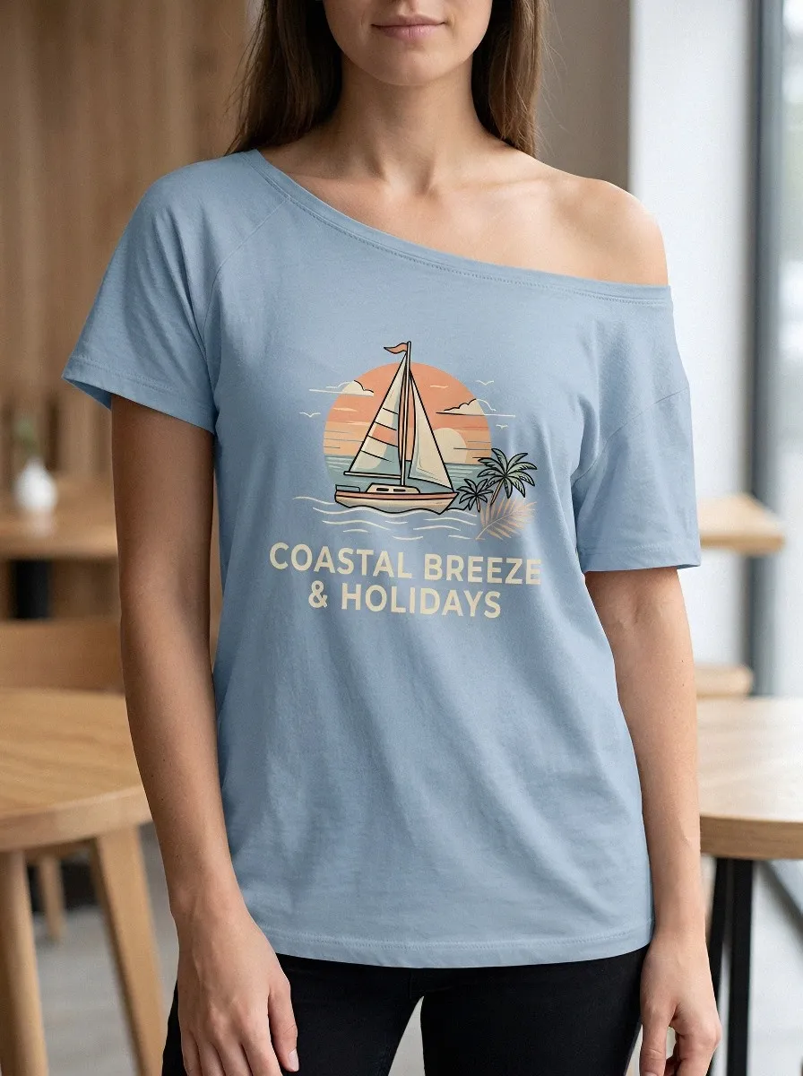 Women's Coastal Vacation Sailboat Sunset Printed T-shirt