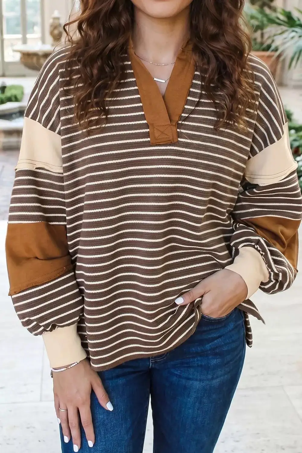 Drop Shoulder Striped Sweatshirt