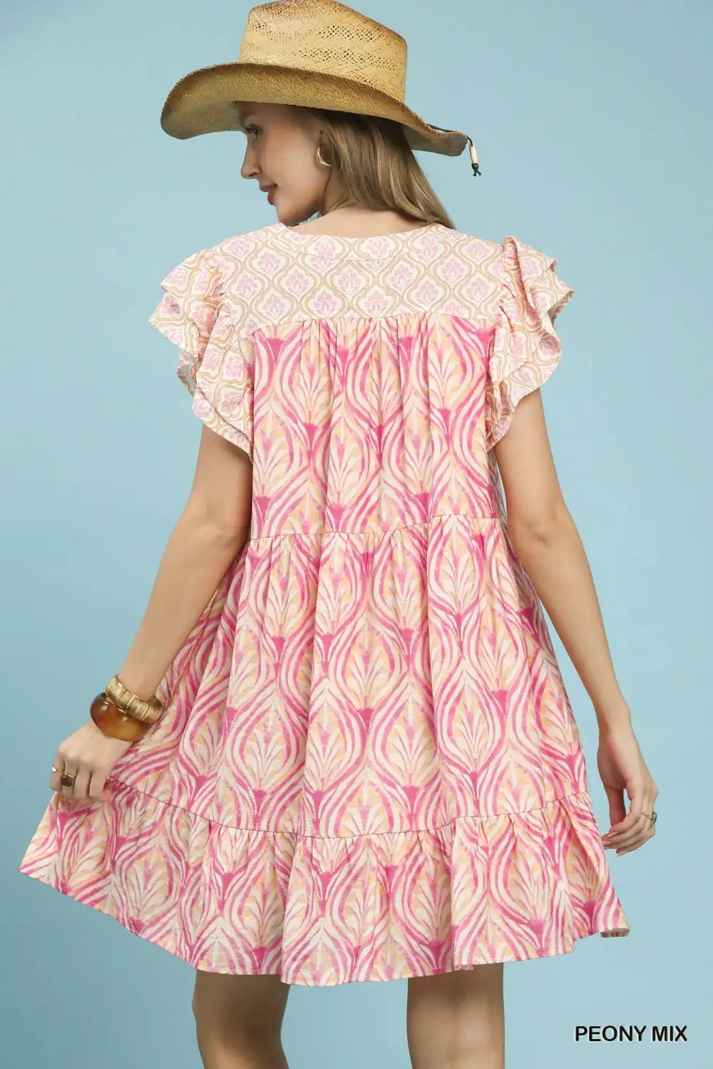 Tiered Flutter-Sleeve Printed Casual Dress