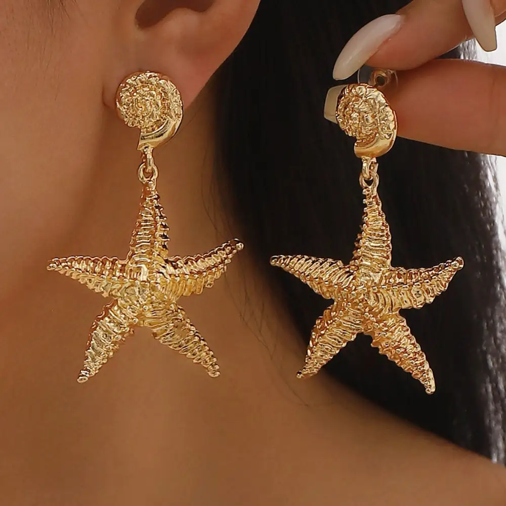 Starfish Seashell Pendant Metal Earrings