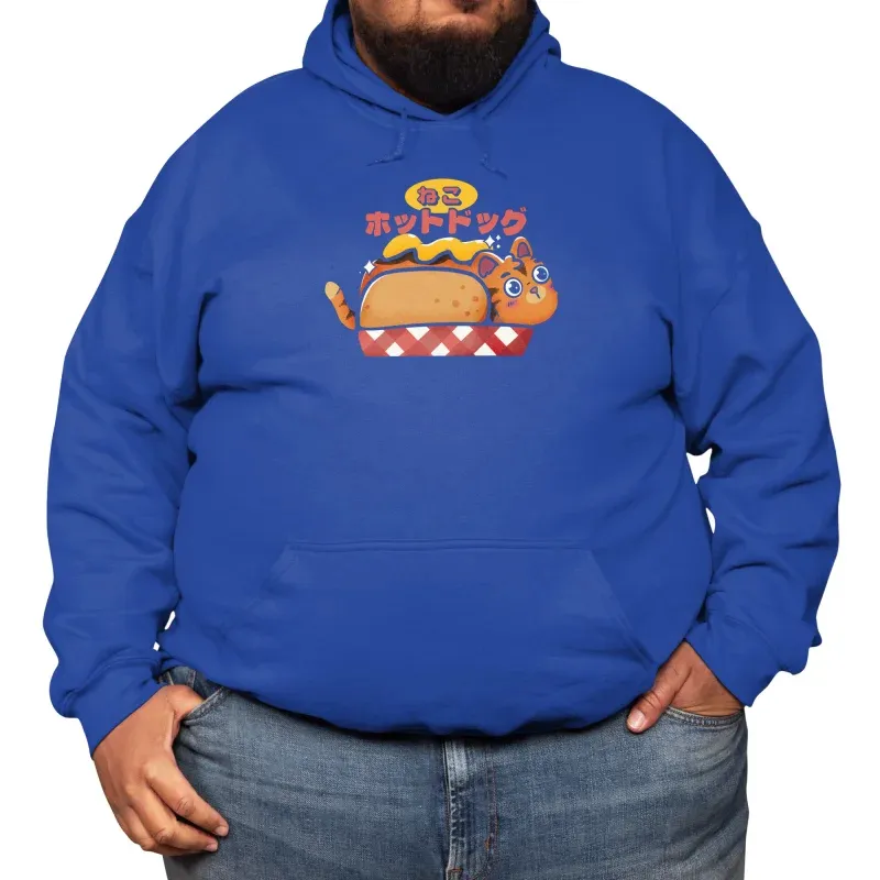 Men's Cartoon Cat Hot Dog Print Long-Sleeve Hoodie