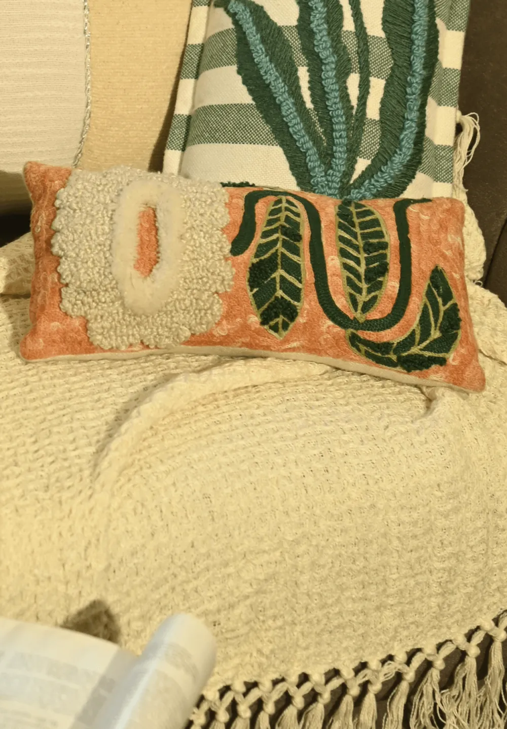 Embroidered Floral Decorative Cushion Cover