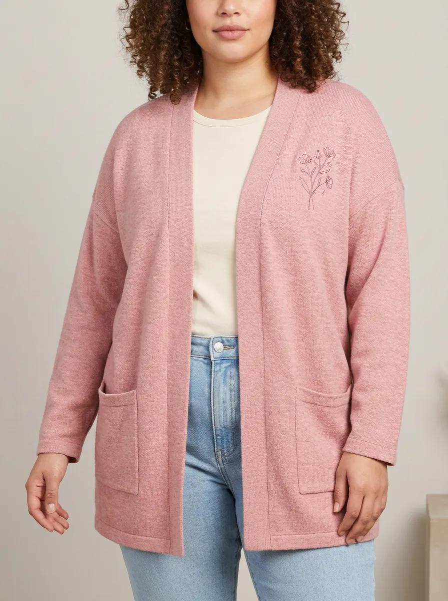 Women's Floral Lover Pink Botanical Line Art Printed Casual Cardigan