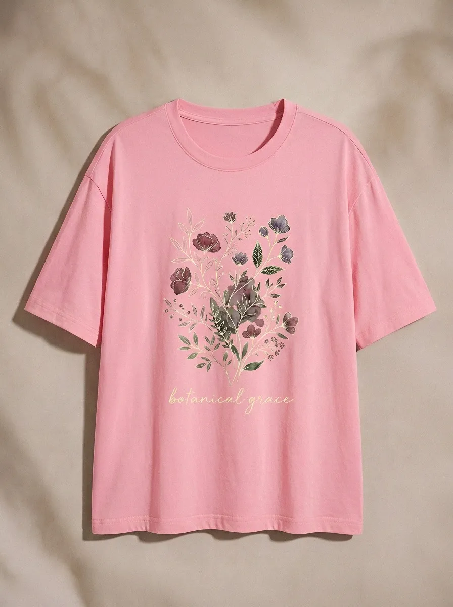 Women's Botanical Grace Floral Bouquet Printed T-shirt