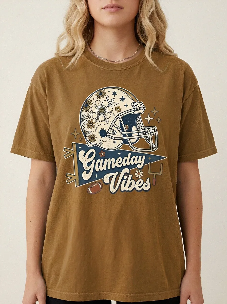 Women's Football Gameday Vibes Floral Helmet Printed T-Shirt