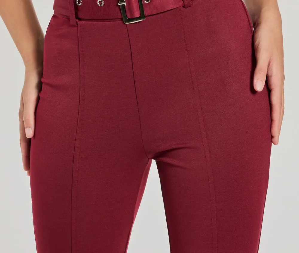 High-Rise Wide-Leg Straight-Leg Belted Pants