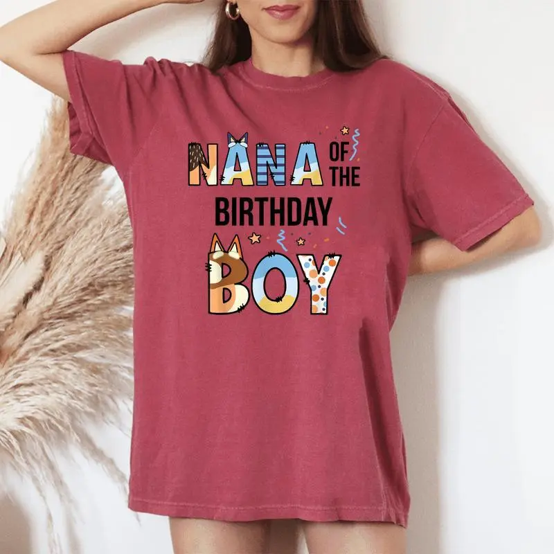 Nana Of The Birthday Boy Party Blue Dog Lover Matching Women's Oversized Comfort T-shirt