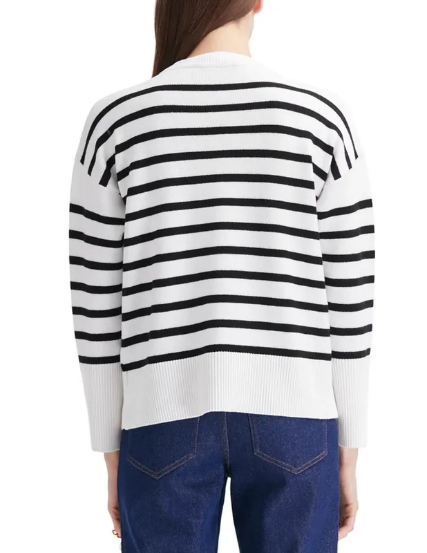 Embroidered Ribbed Wool Blend Sweater