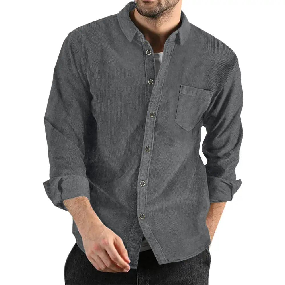 Men's Elegant Cord Shirt With Practical Chest Pocket