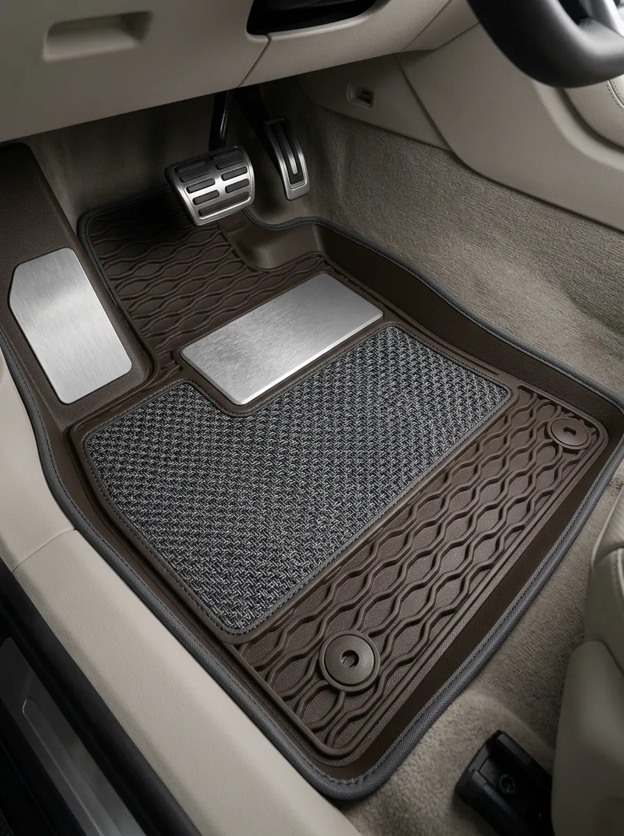 Woven-Texture Metal-Plate-Detail Car Floor Mats