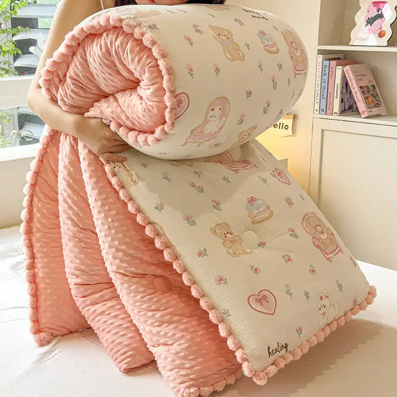 Velvet Floral Bear Pattern Comforter Quilt