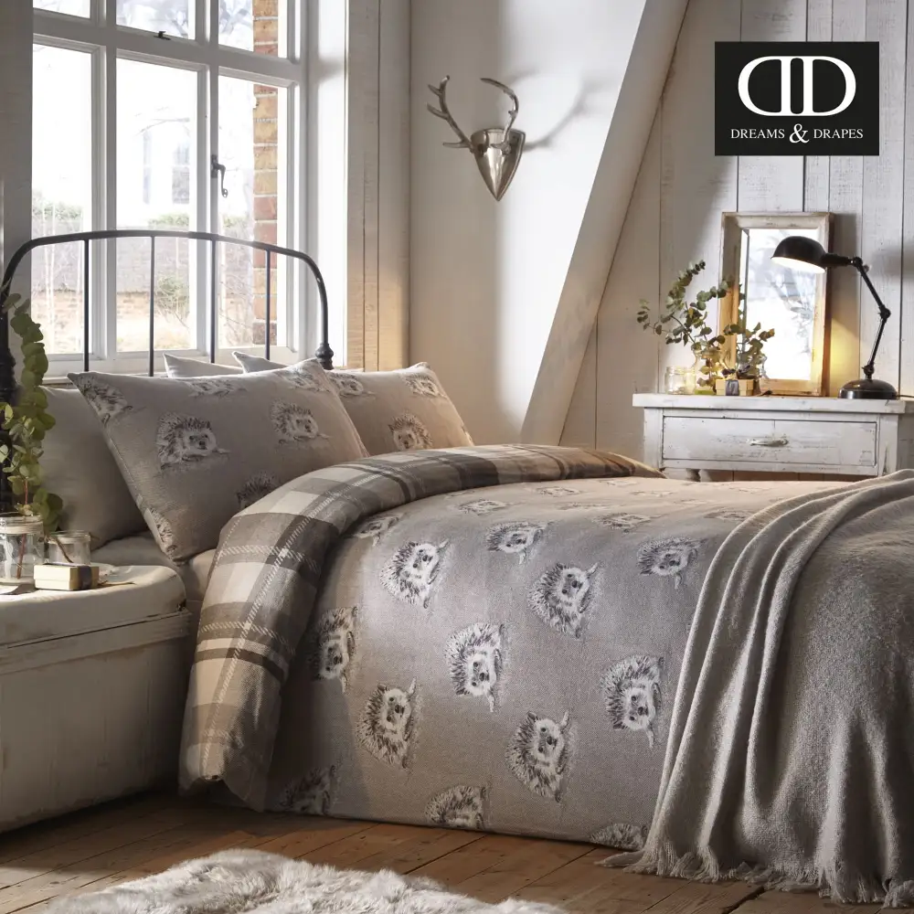 Softly Styled Bedroom Reversible Check Brushed Cotton Duvet Cover Set