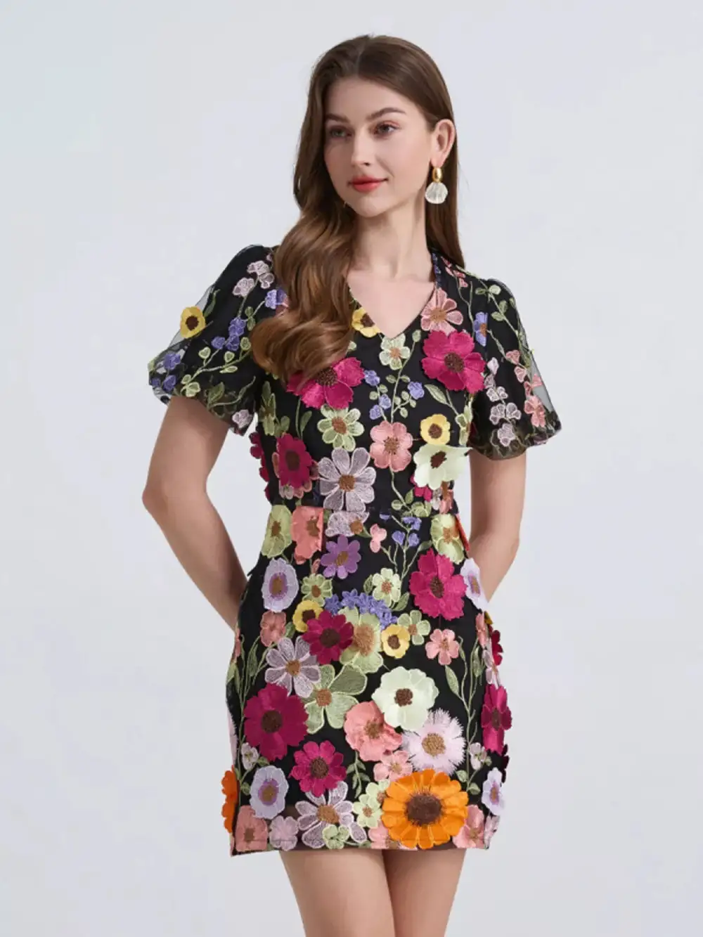 Puff-Sleeve Floral Mini Dress