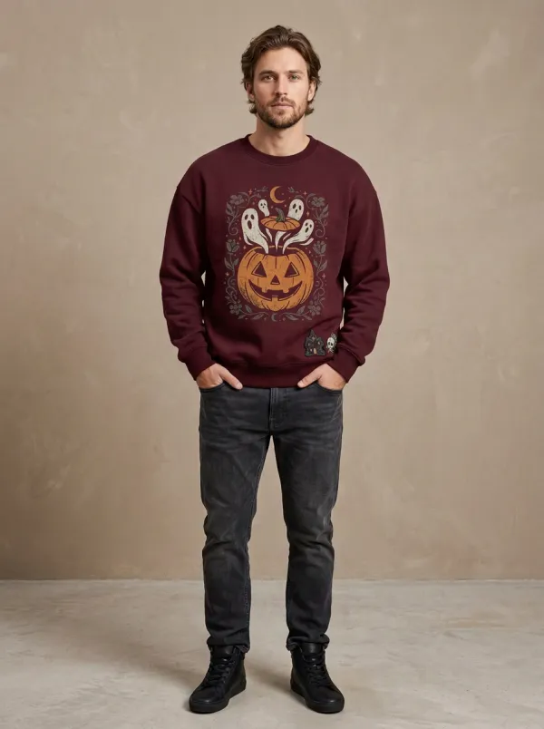 Men's Halloween Ghost Pumpkin Floral Sweatshirt