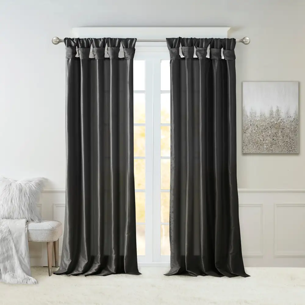 Relaxed Faux Silk Twist-Tab Curtain Panel