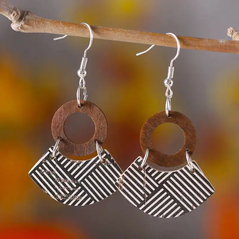 Wooden Bohemian Drop Earrings