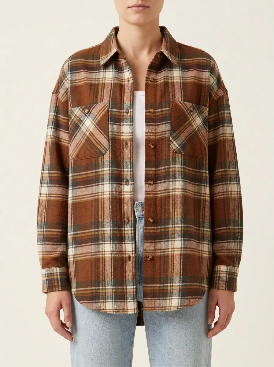 Natural Printed Plaid Plaid Long-Sleeve Shirt
