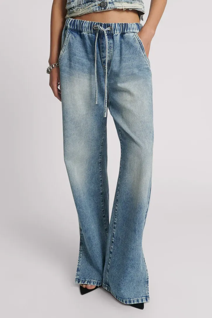 Wide Leg Drawstring Denim Jeans In Sunset