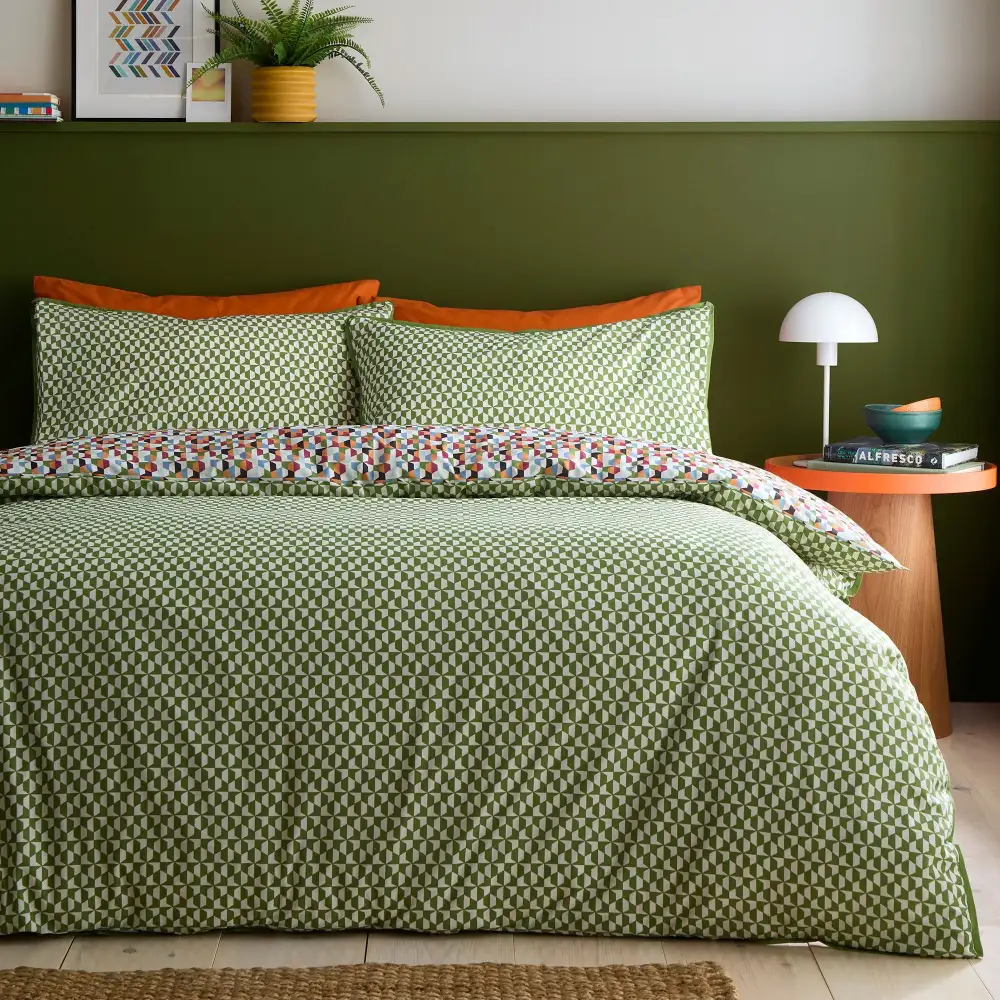 Reversible Geometric Linen Duvet Cover Set
