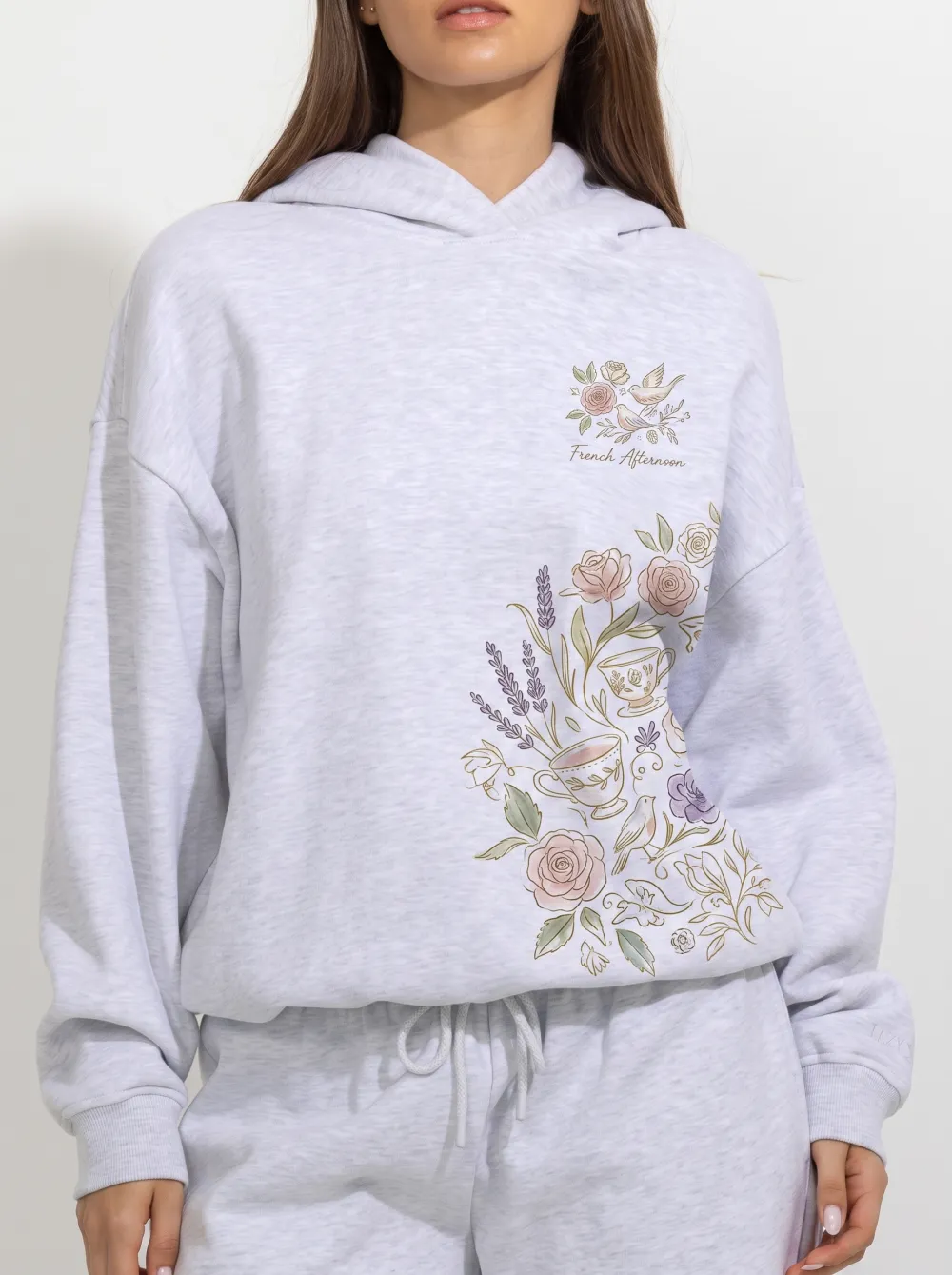 Women's French Afternoon Floral Tea Cup Printed Hoodie