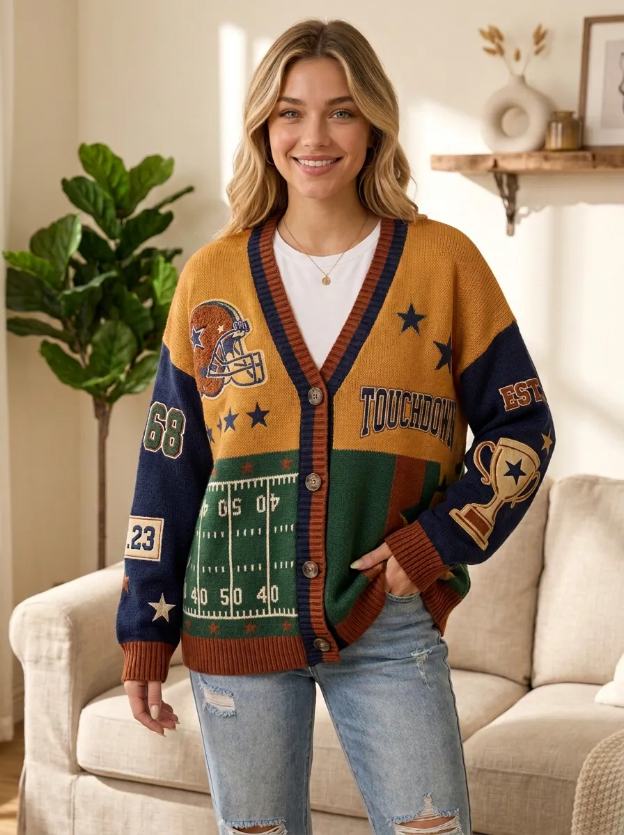 Women's Football Touchdown Helmet Trophy Cardigan