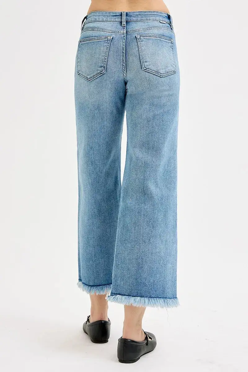 Casual Mid Rise Wide Leg Denim Jeans