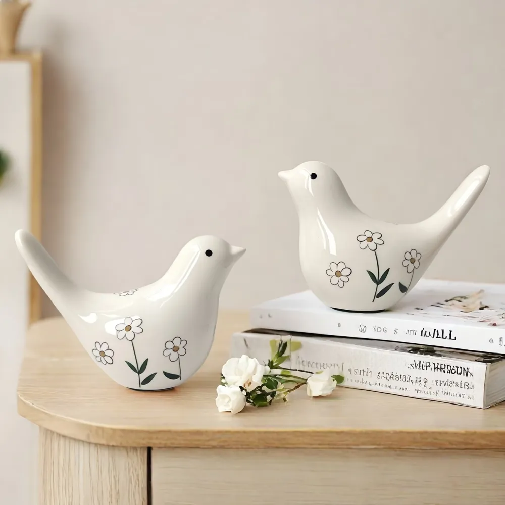 Floral Ceramic Bird Figurines