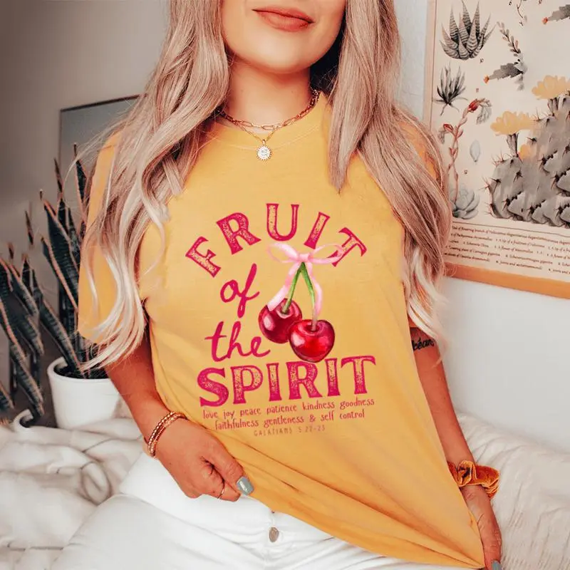 Fruit Of The Spirit Christian Coquette Pink Bow Cherries Women's Oversized Comfort T-Shirt