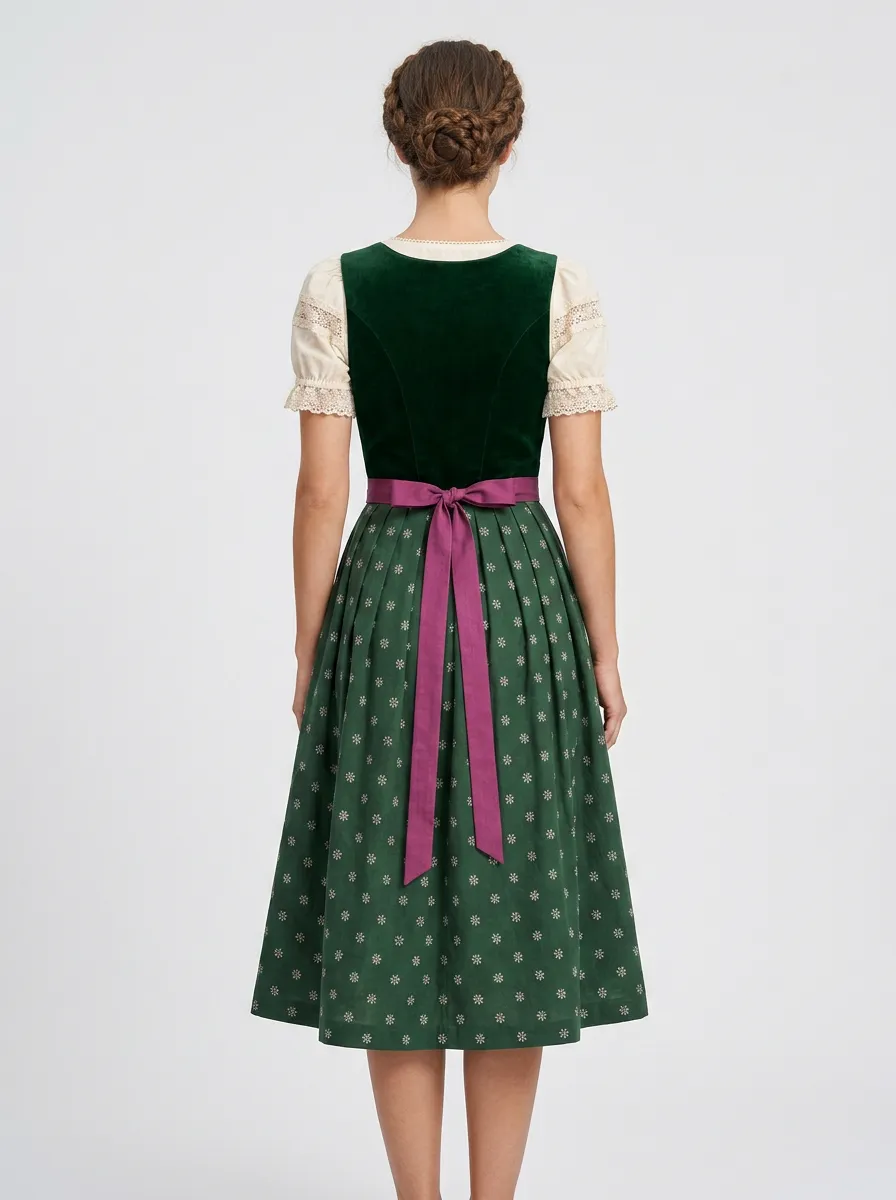 Floral Apron Square Neck Sweetheart Neck Traditional Women's Bavarian Oktoberfest Dirndl Dress