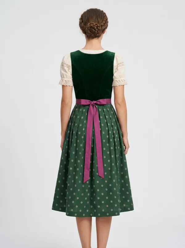 Floral Apron Square Neck Sweetheart Neck Traditional Women's Bavarian Oktoberfest Dirndl Dress