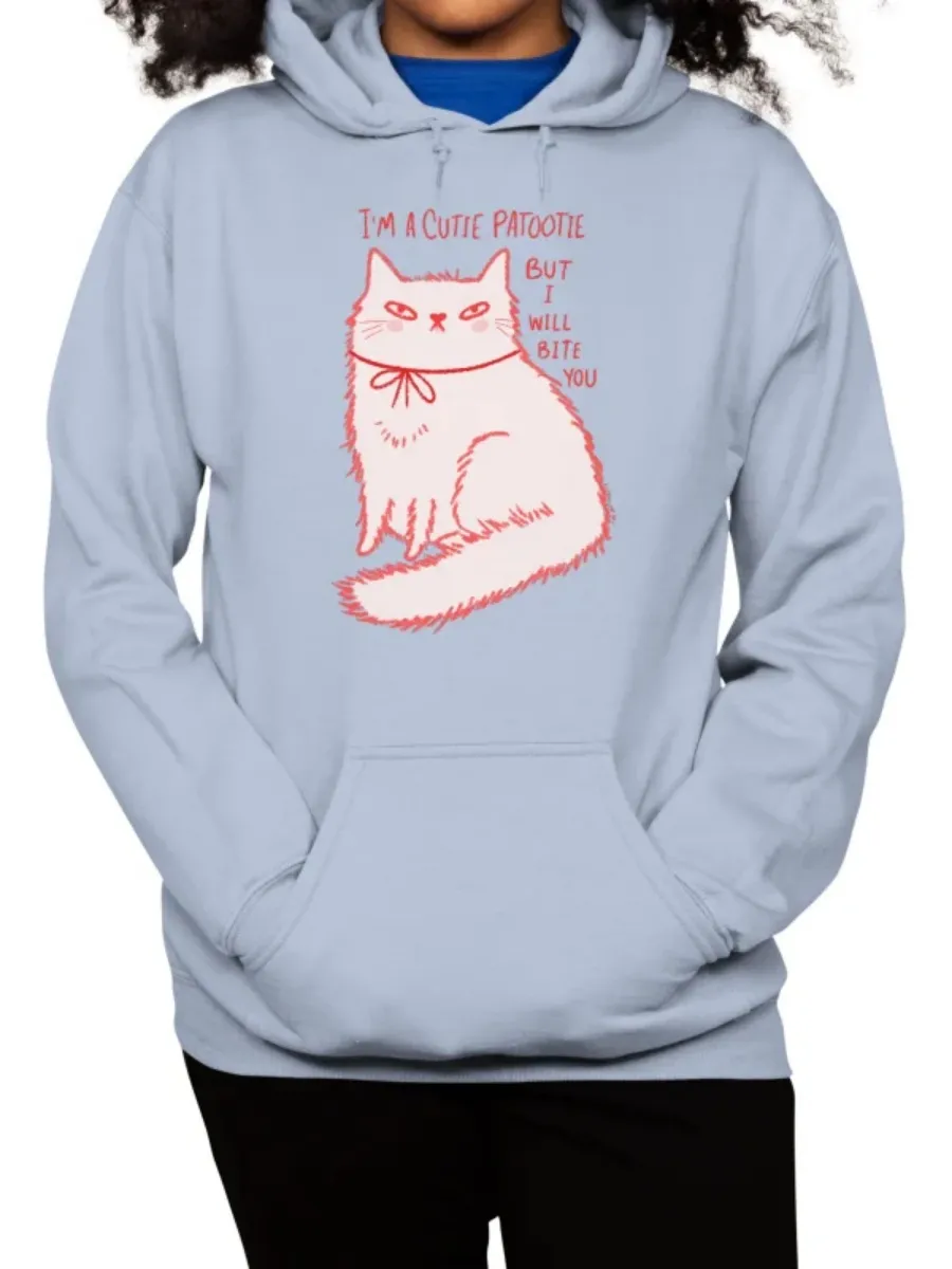 Drawstring Cat Printed Hoodie